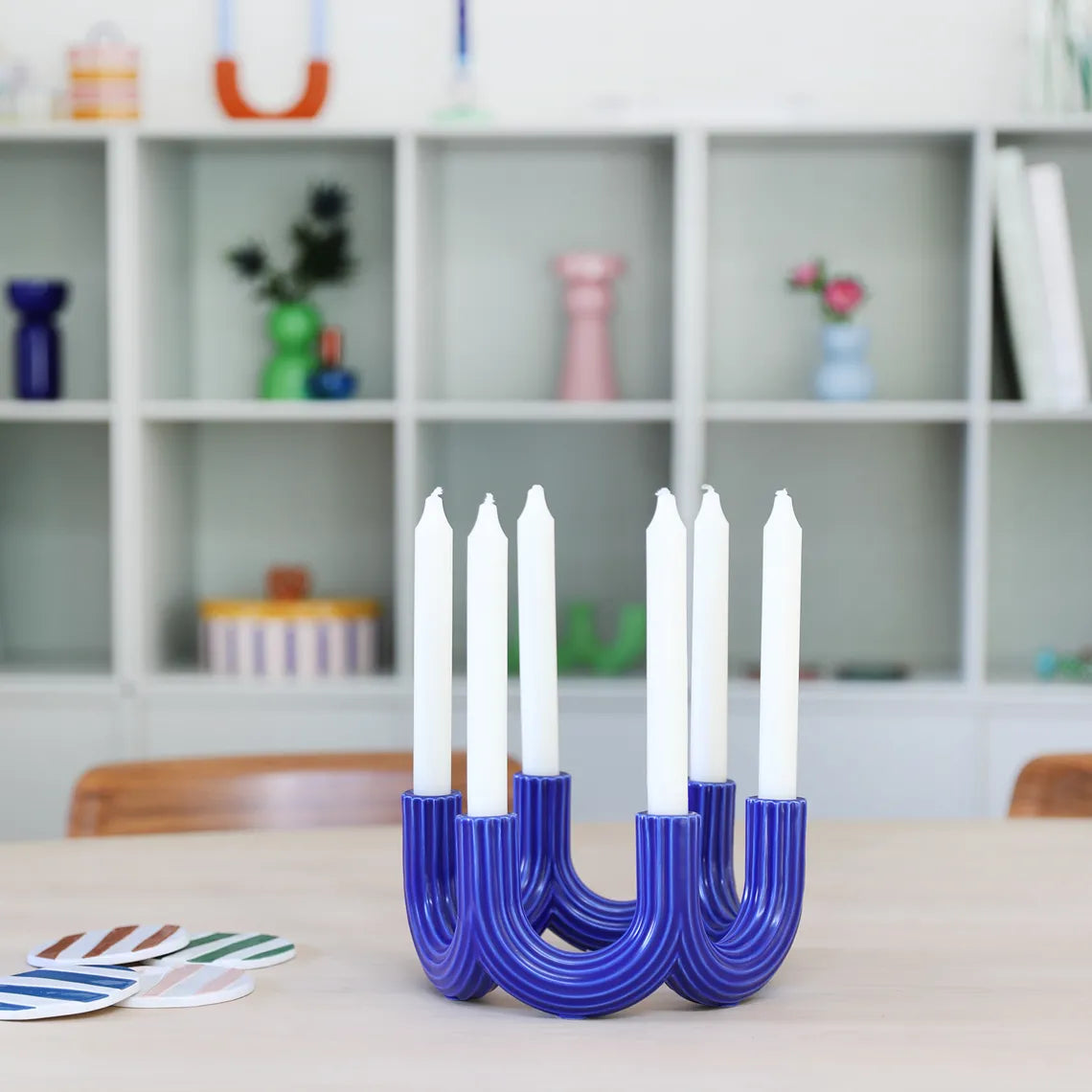 Candle holder churros blue