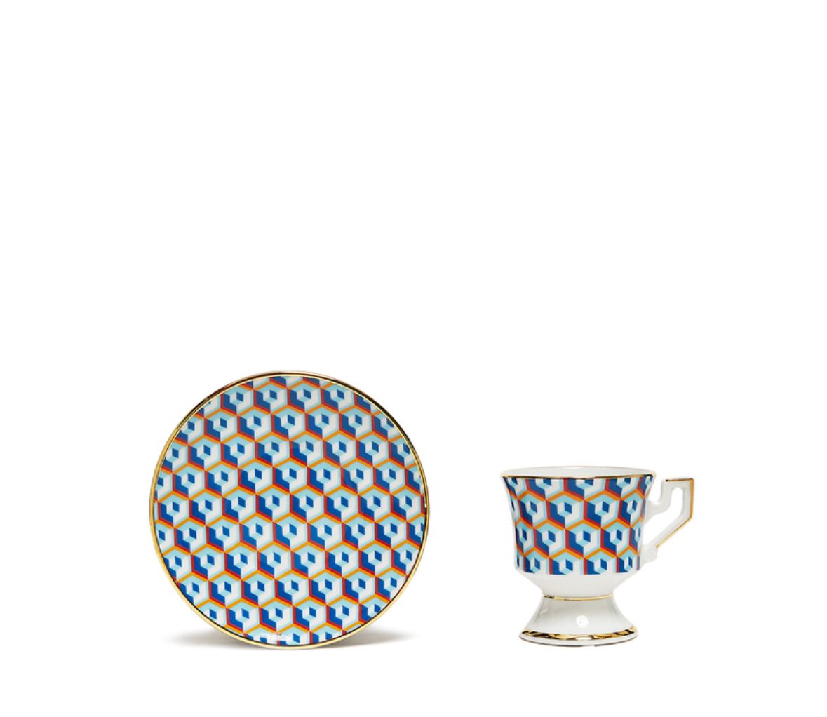 Cubi Blu in Porcelain Espresso Cup & Saucer Set of 2