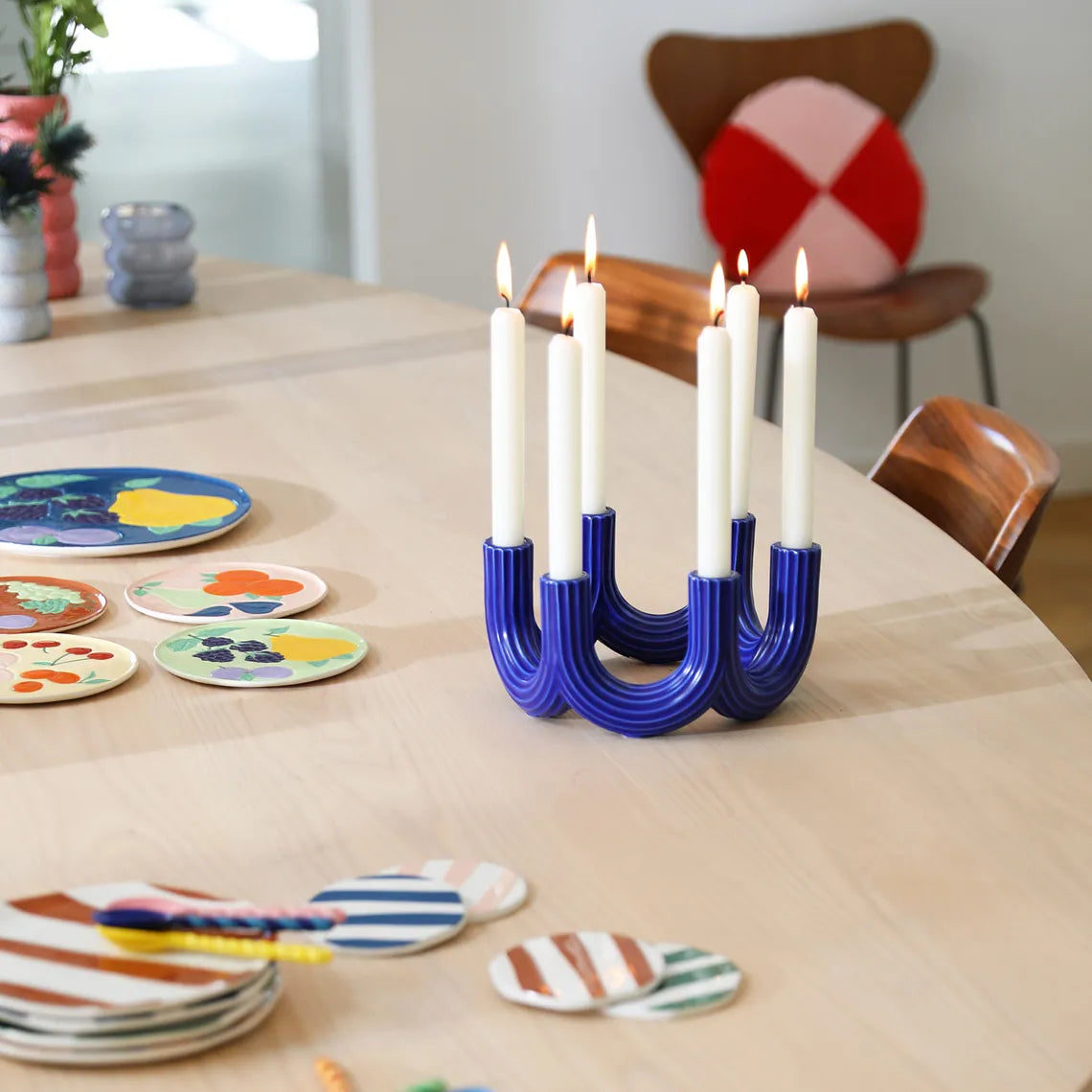 Candle holder churros blue