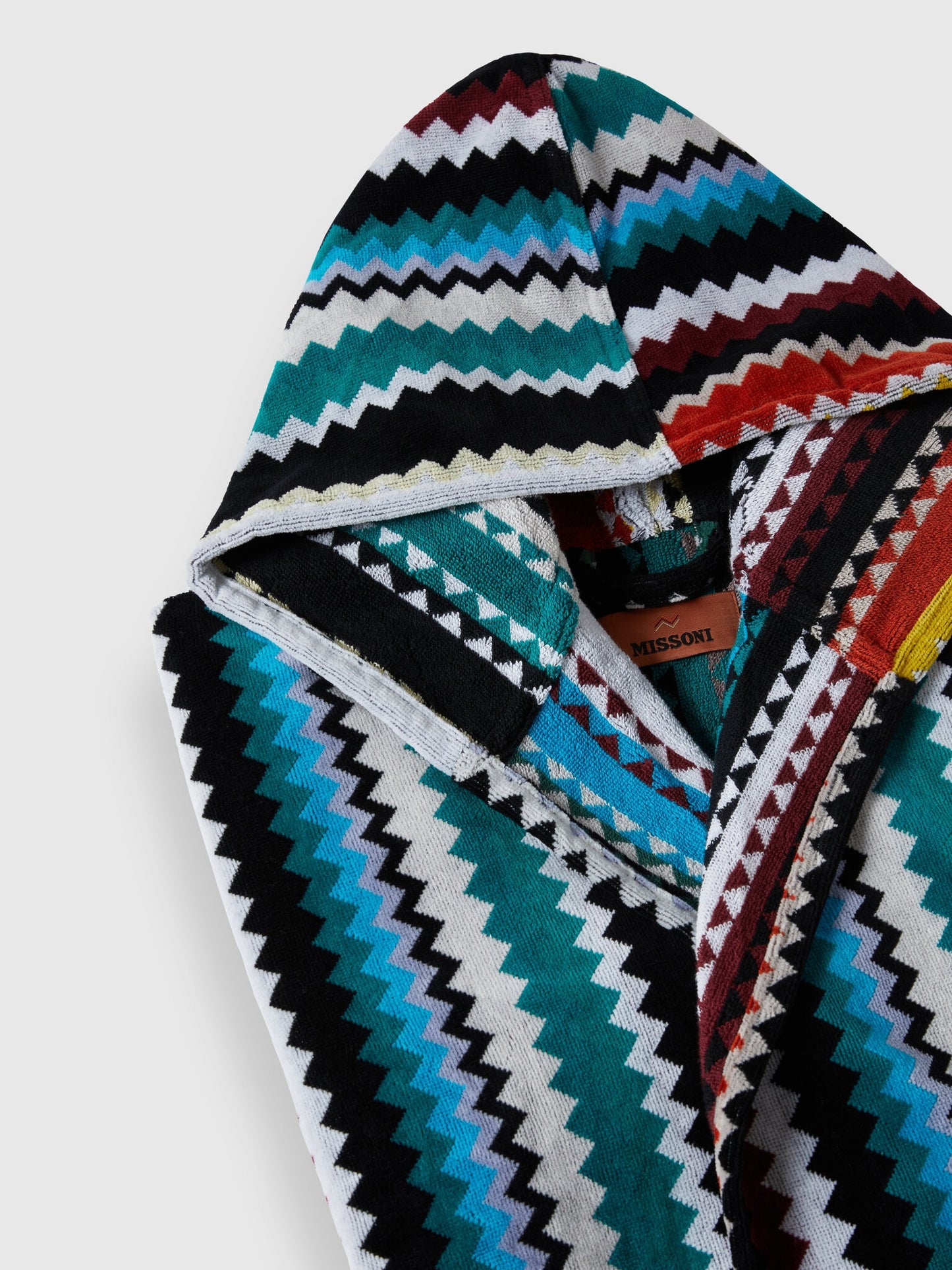 Long Curt chevron cotton terry hooded bathrobe