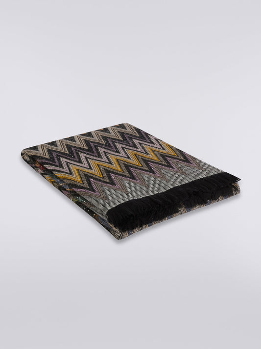Chen wool blend zigzag plaid blanket with sequins