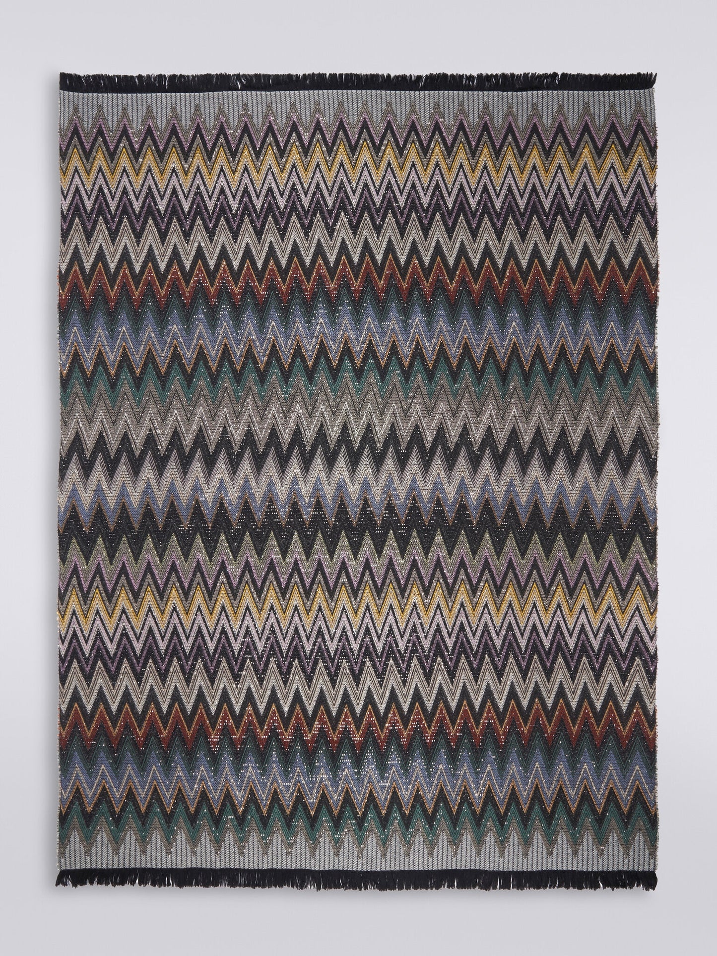 Chen wool blend zigzag plaid blanket with sequins