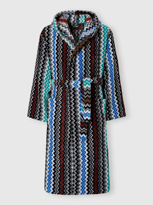 Neoclassic bathrobe in cotton terry with zigzag pattern