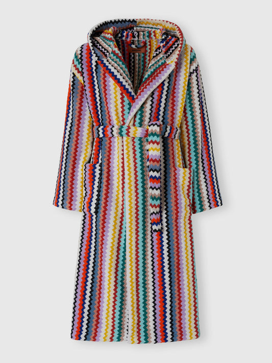 Riverbero bathrobe hooded in cotton terry with zigzag pattern