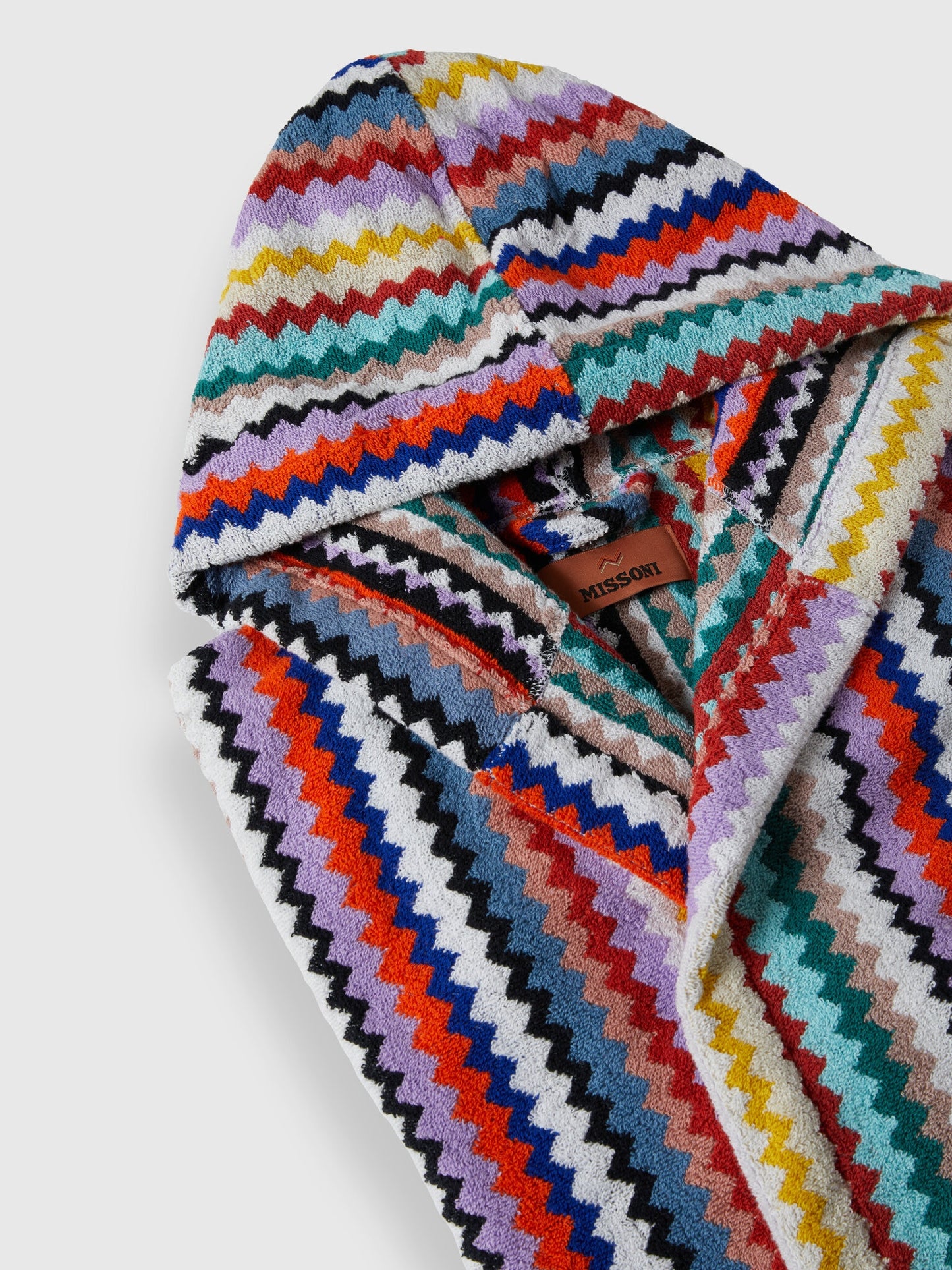 Riverbero bathrobe hooded in cotton terry with zigzag pattern
