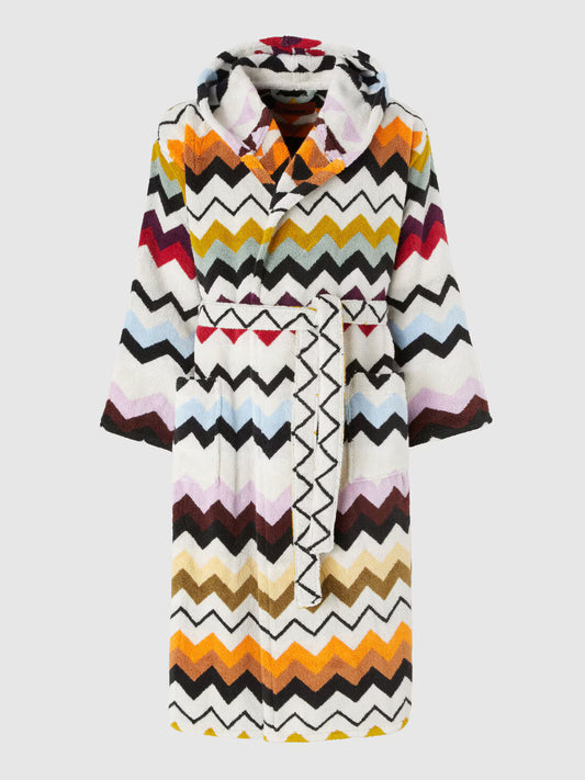 Murrina Hooded Bathrobe in cotton terry with zig zag pattern
