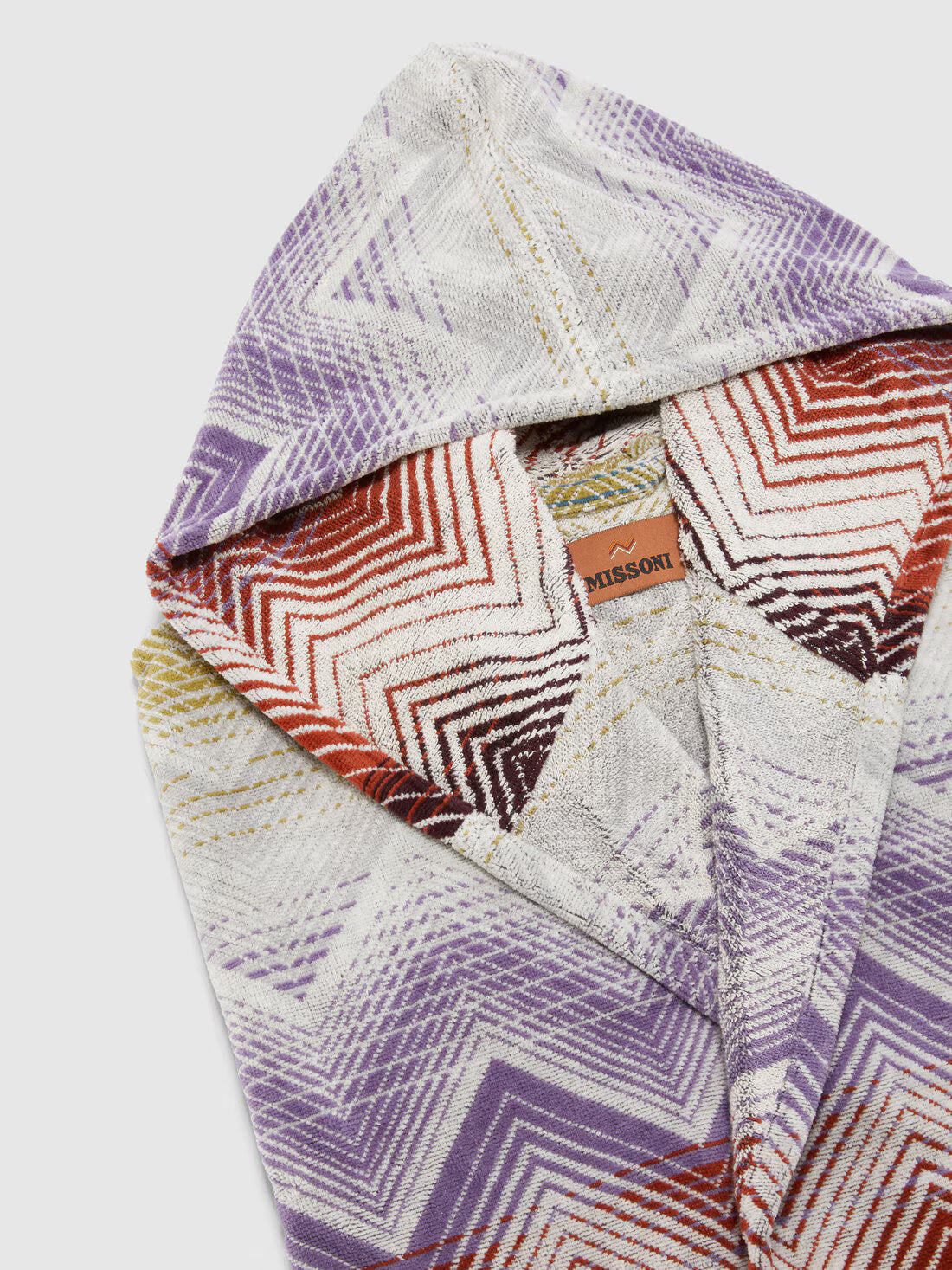 Marea Hooded Bathrobe in cotton terry with chevron pattern