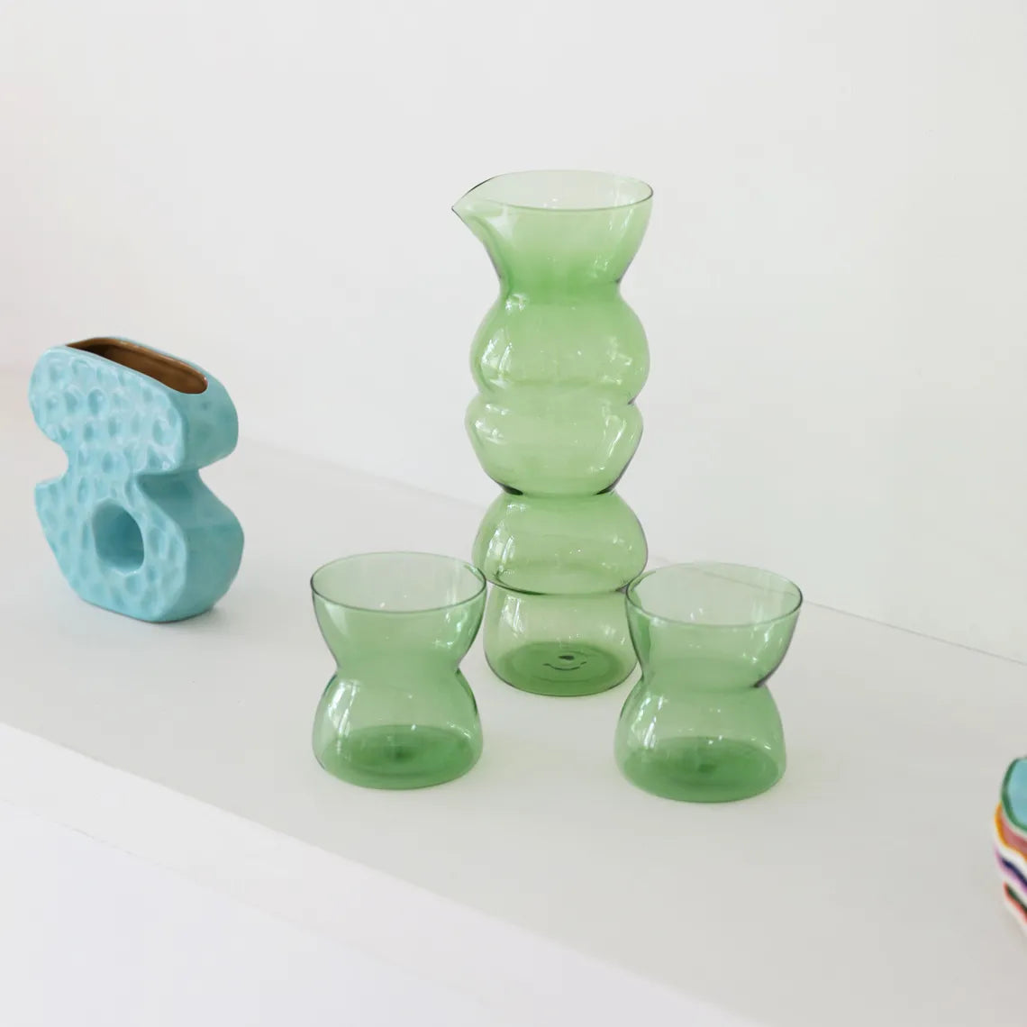 Glass totem green set of 2