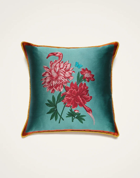 Birdbloom Sky Blue in Silky Jacquard cushion