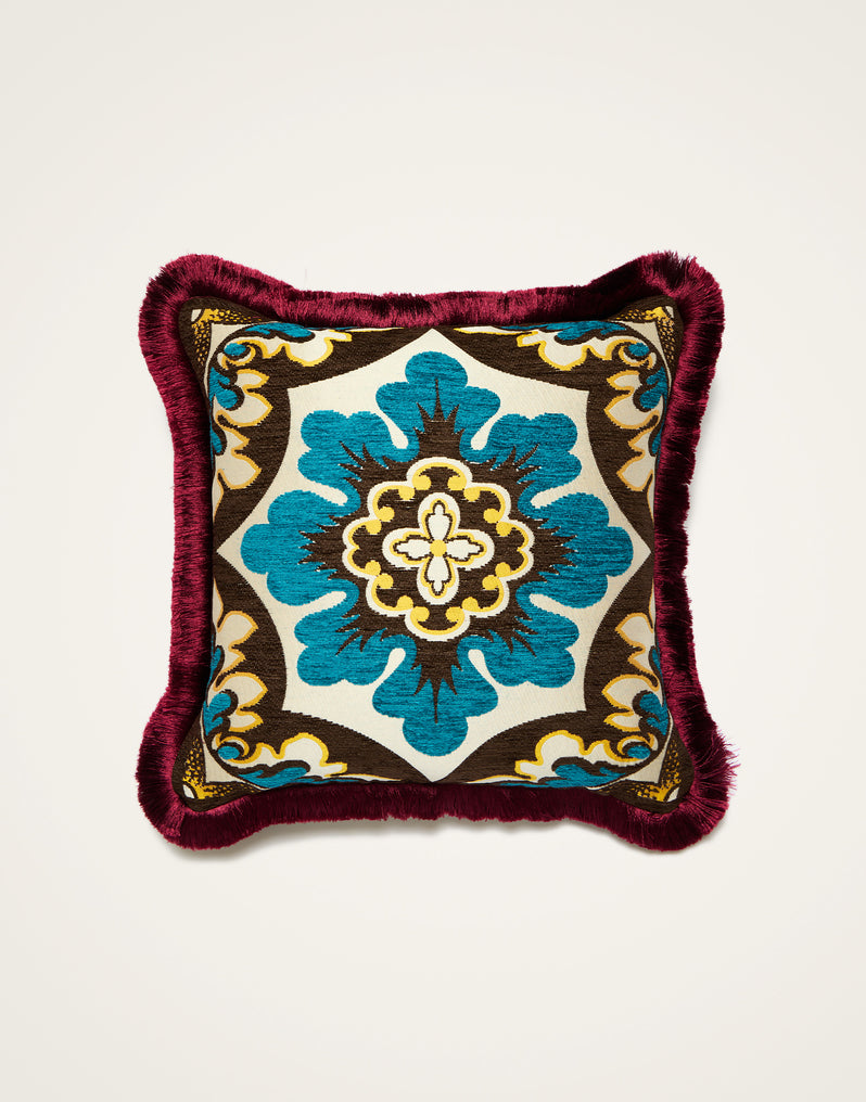 Cushion Palazzo Blue Petrol in Chenille Jacquard