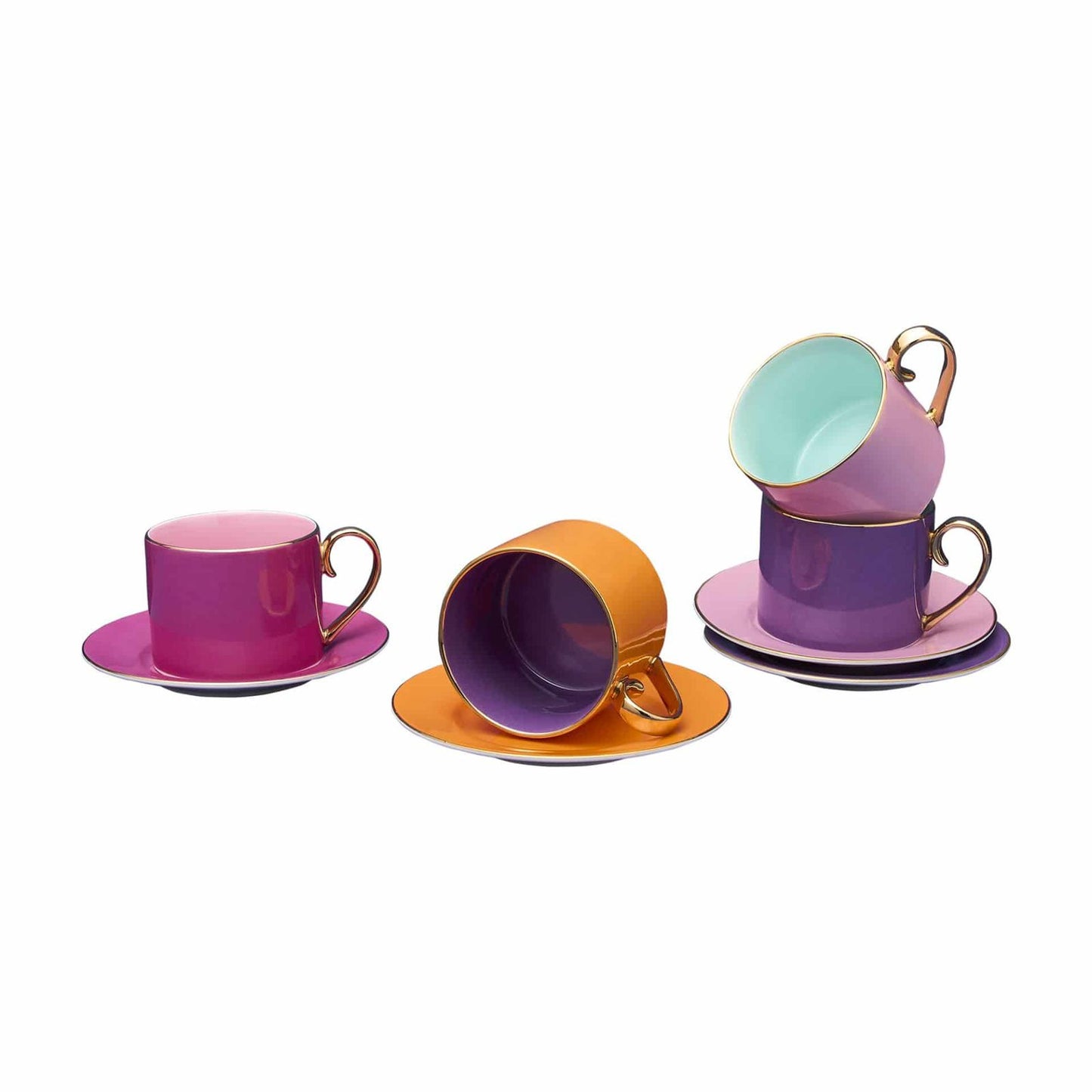 Set of 4 Fancy Colors cup with saucer