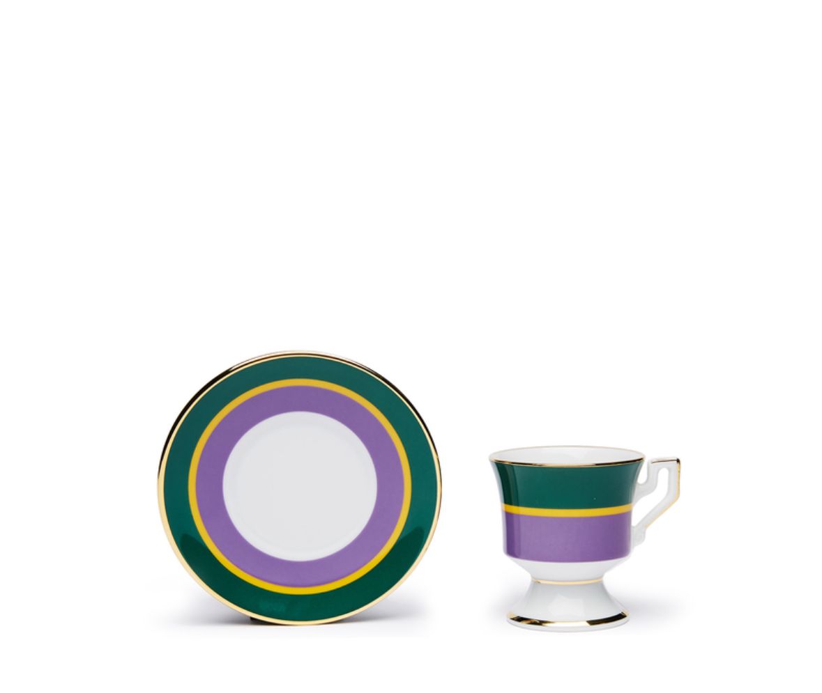 Rainbow Viola in Porcelain Espresso Cup & Saucer Set of 2