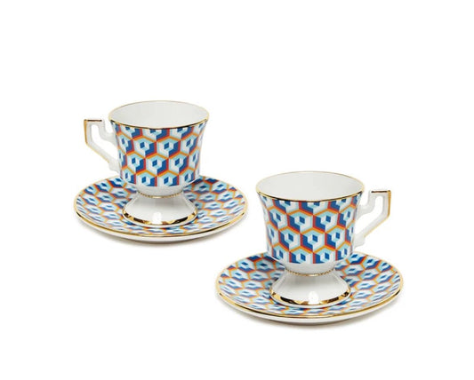 Cubi Blu in Porcelain Espresso Cup & Saucer Set of 2