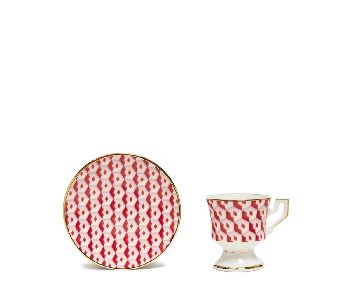 Cubi Rosso in Porcelain Espresso Cup & Saucer Set of 2