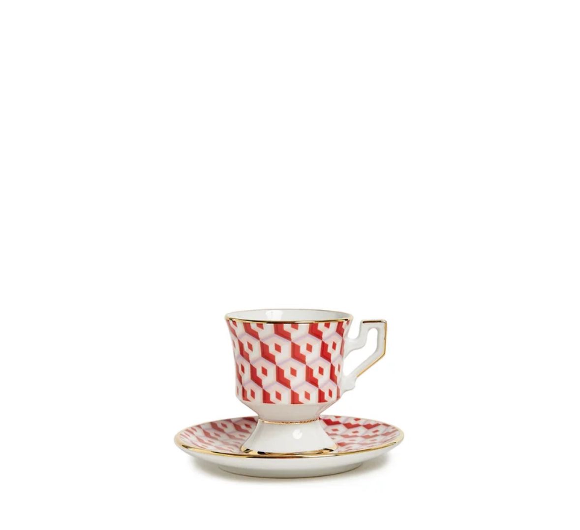 Cubi Rosso in Porcelain Espresso Cup & Saucer Set of 2