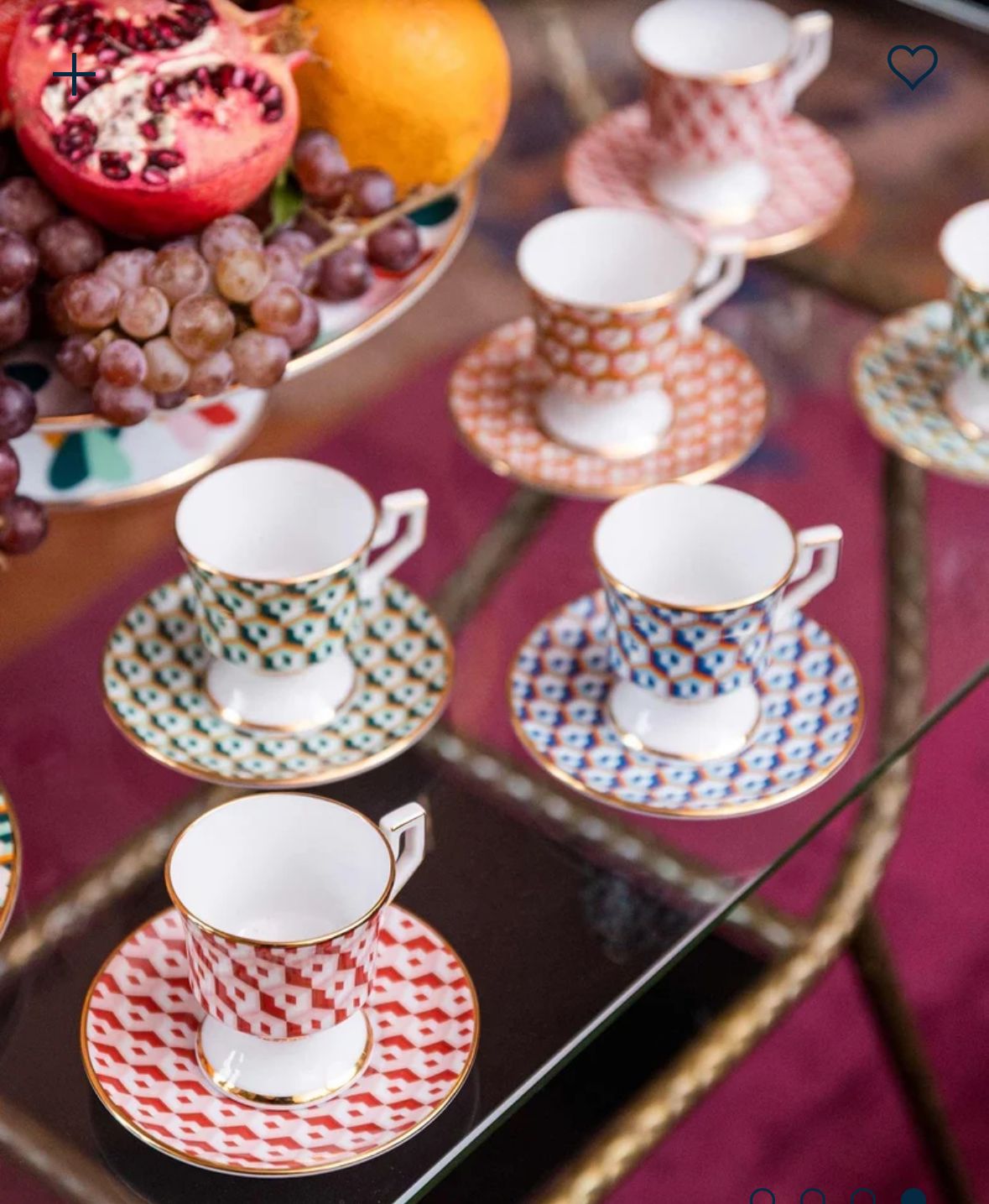 Cubi Rosso in Porcelain Espresso Cup & Saucer Set of 2