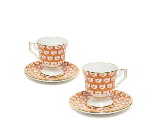 Cubi Oro in Porcelain Espresso Cup & Saucer Set of 2