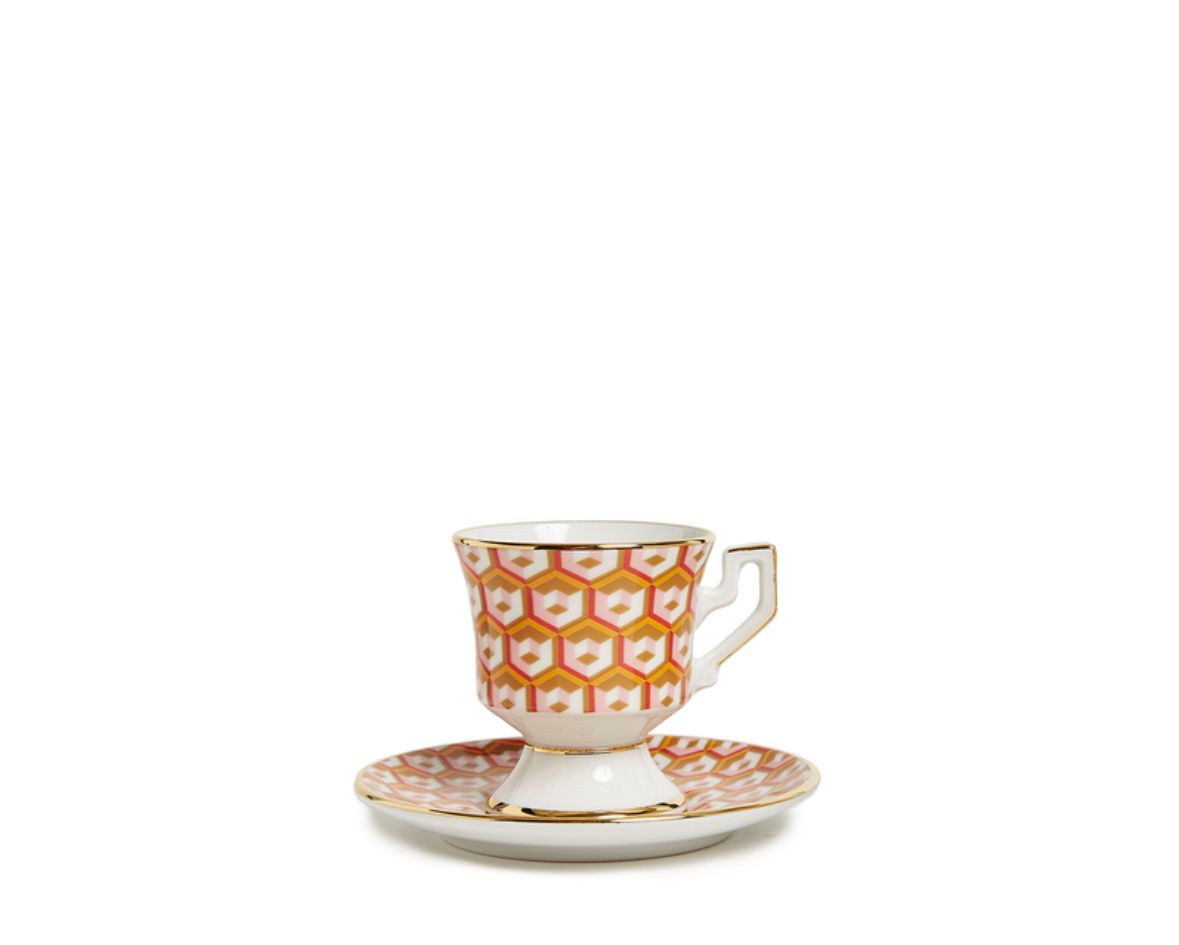 Cubi Oro in Porcelain Espresso Cup & Saucer Set of 2
