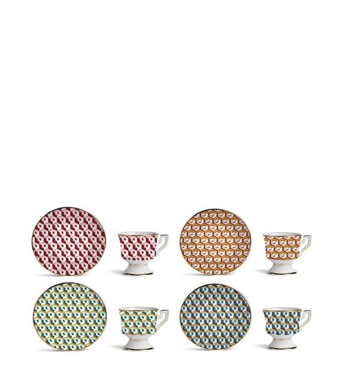 Cubi Mix in Porcelain Espresso Cup & Saucer Set of 4