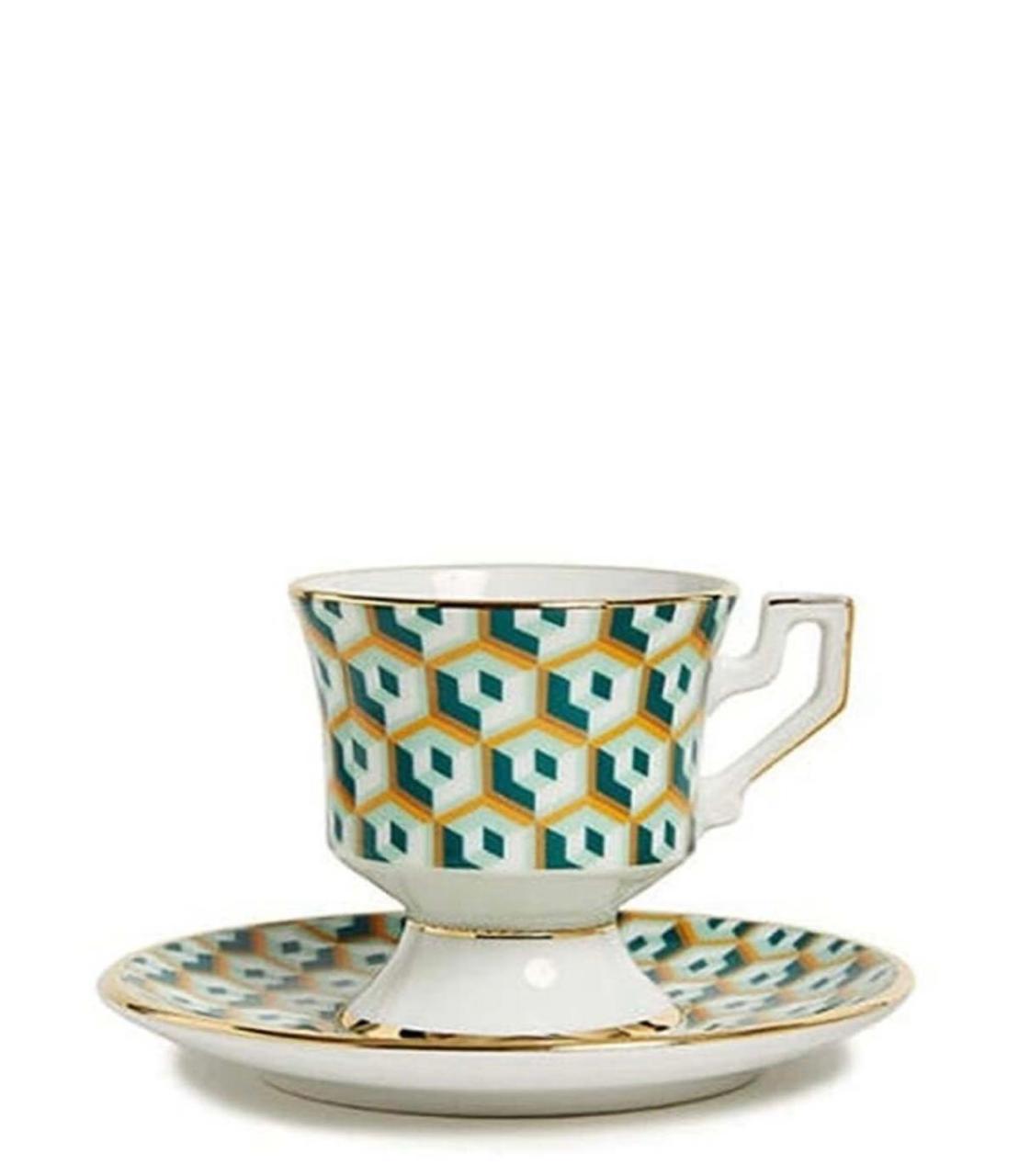 Cubi Mix in Porcelain Espresso Cup & Saucer Set of 4