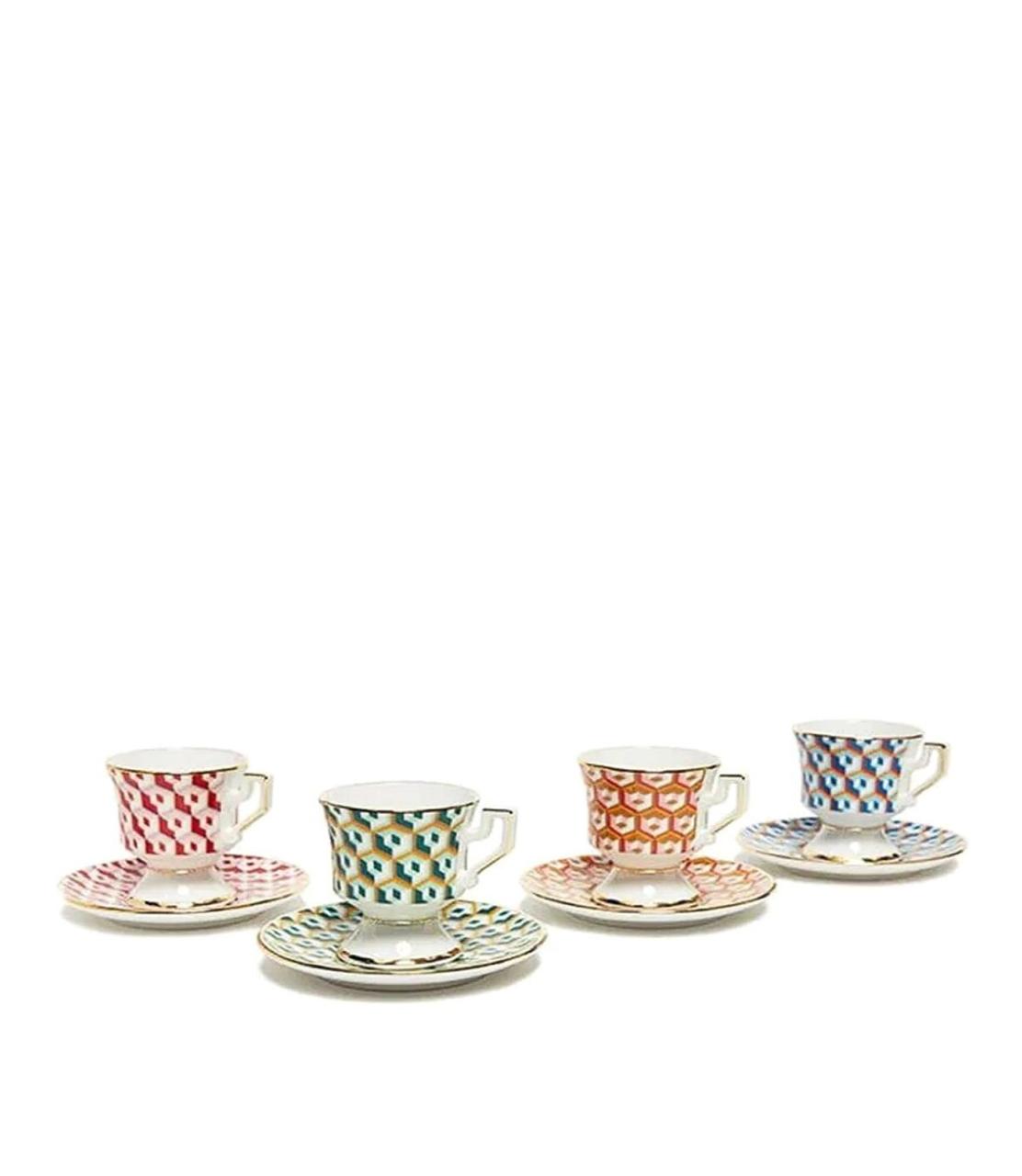 Cubi Mix in Porcelain Espresso Cup & Saucer Set of 4