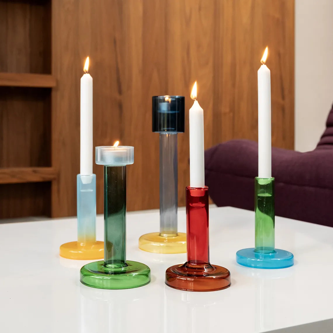 Bole candle holder S green / blue