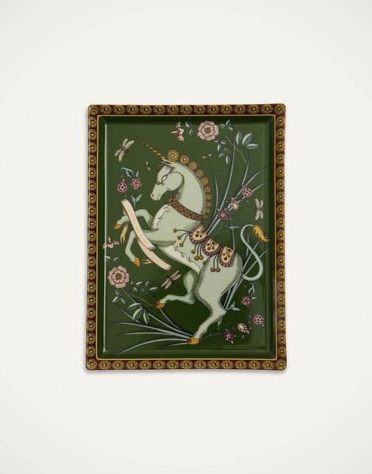 The Unicorn Dark Green in Porcelain - Trinket Tray
