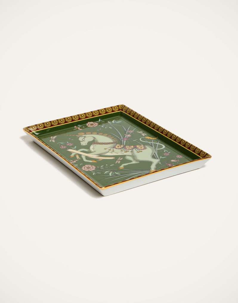 The Unicorn Dark Green in Porcelain - Trinket Tray