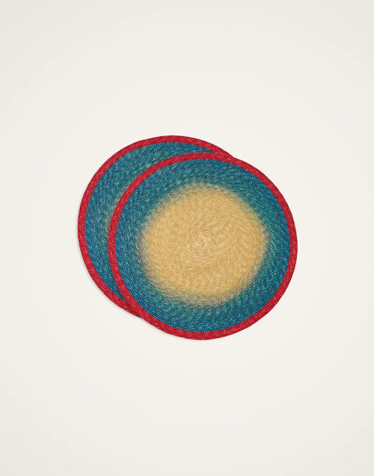 Gradient Blue in Palm Straw Handpainted Sunset Placemats Set Of 2