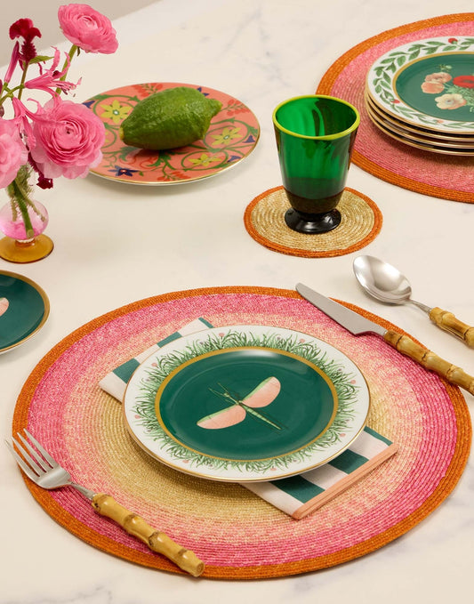 Gradient Fuchsia in Palm Straw, Handpainted Sunset Placemats Set Of 2