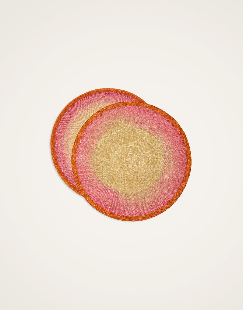 Gradient Fuchsia in Palm Straw, Handpainted Sunset Placemats Set Of 2